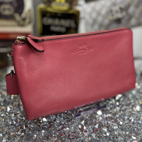 Coach Handbags - Coach pink Pebbled Leather Double Corner Zip Wristlet NWOT